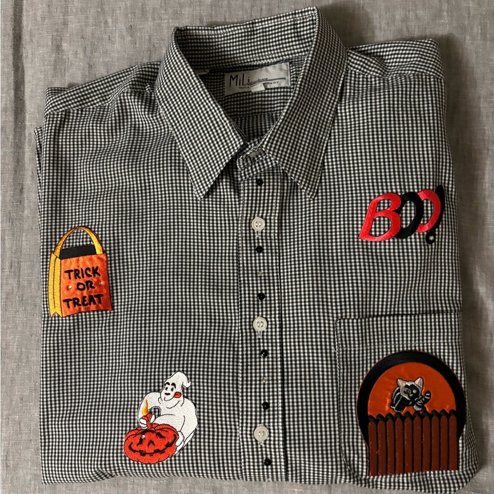 Vintage Millie Deaings Halloween Black and White Checkered Shirt - Picture 11 of 13